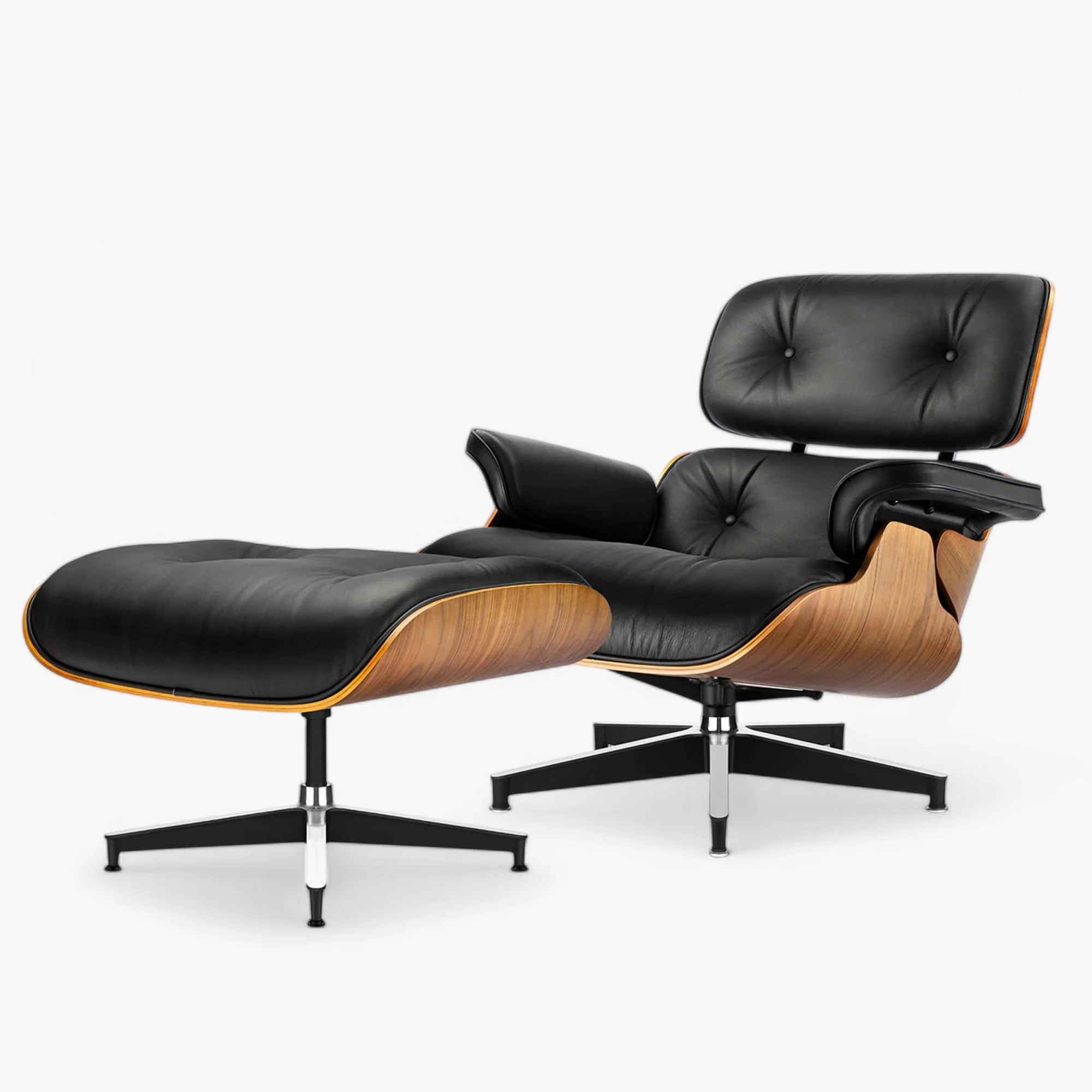 Black Leather Walnut Wood Tall