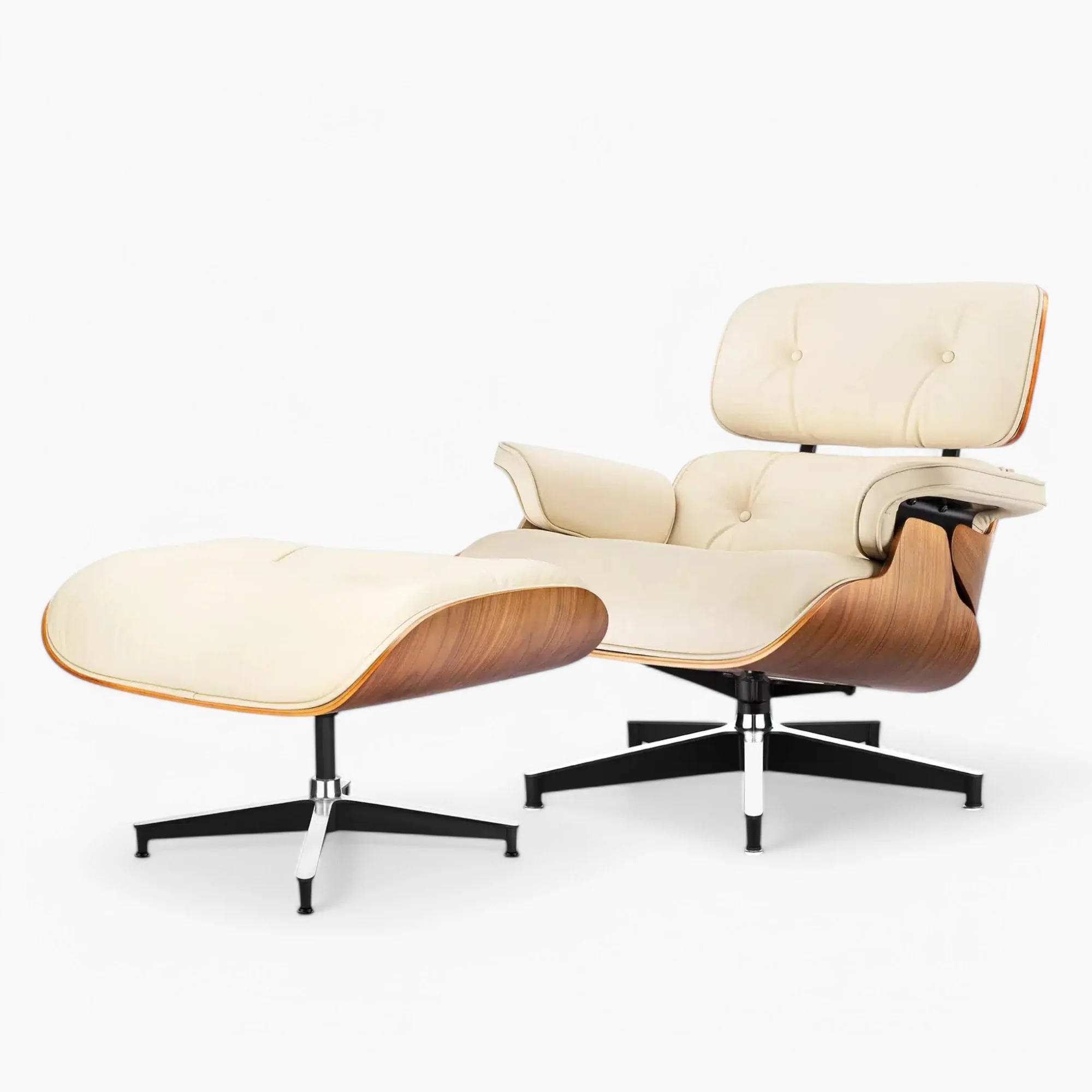 Ivory White Leather Walnut Wood Tall